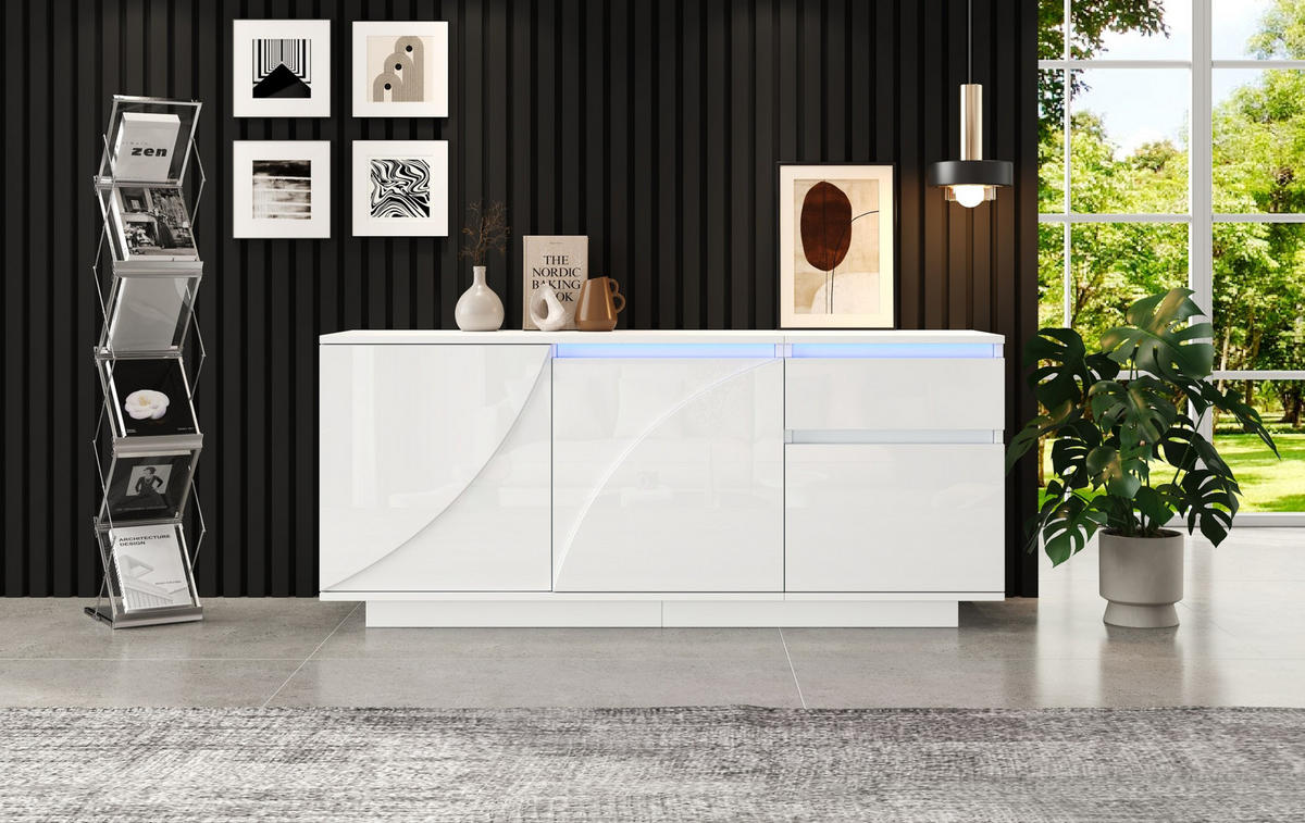 SIDEBOARD 140/40/60 cm aus MDF mit LED-Beleuchtung Weiß - Weiß, Holzwerkstoff (140/60/40cm) - Modenvie
