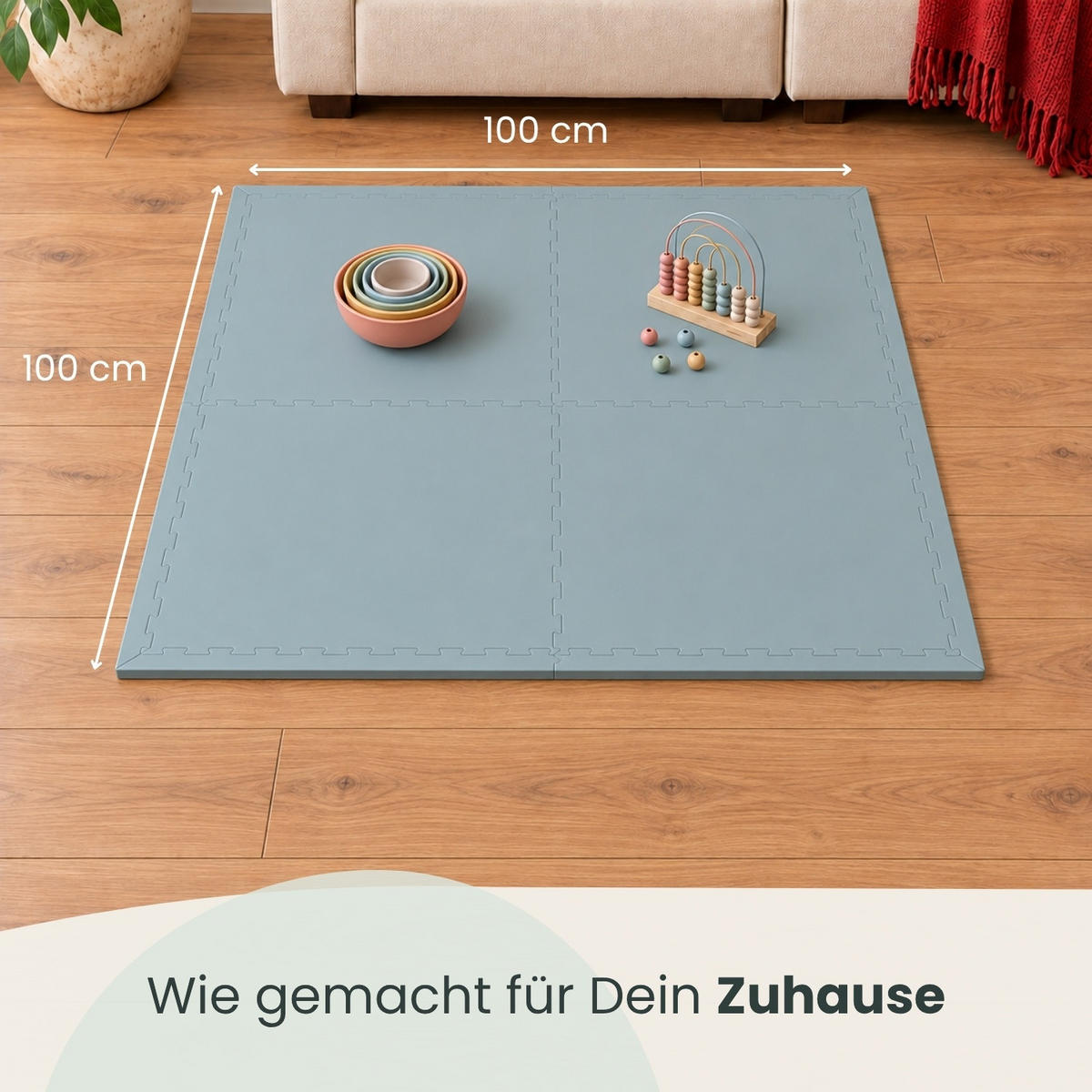 SPIELMATTE Uni - 50x50x1 cm - Puzzlematte Graublau - Blau, Kunststoff (50/50cm) - Littletom