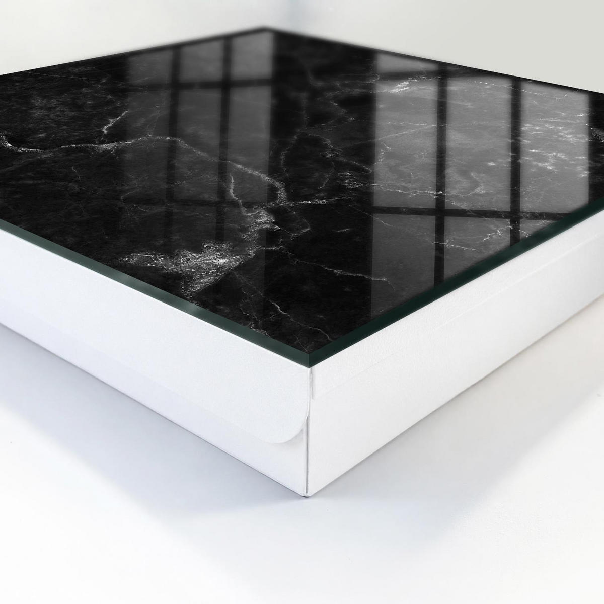 SCHLÜSSELBOX Weiß 30x30 cm – Türöffnung nach rechts - Marmorabstraktion - Schwarz, Metall (30/30/5cm) - TULUP