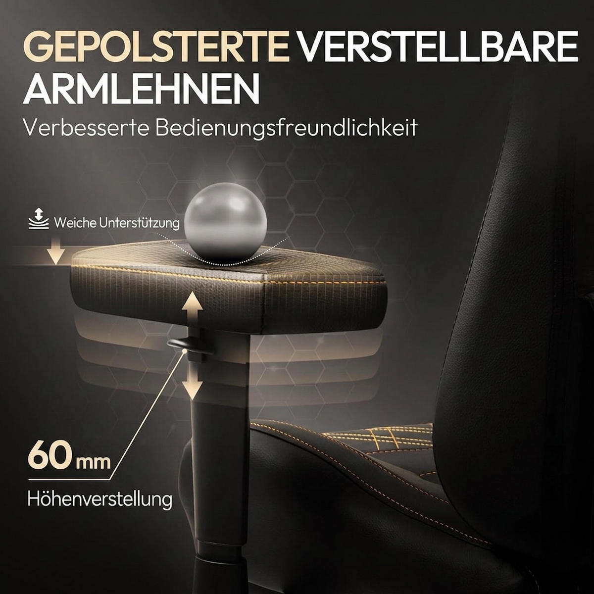 GAMING Stuhl &Massage-Wärmefunktion, atmungsaktivem Taschenfederkissen - Goldfarben, Leder (60/127/60cm)