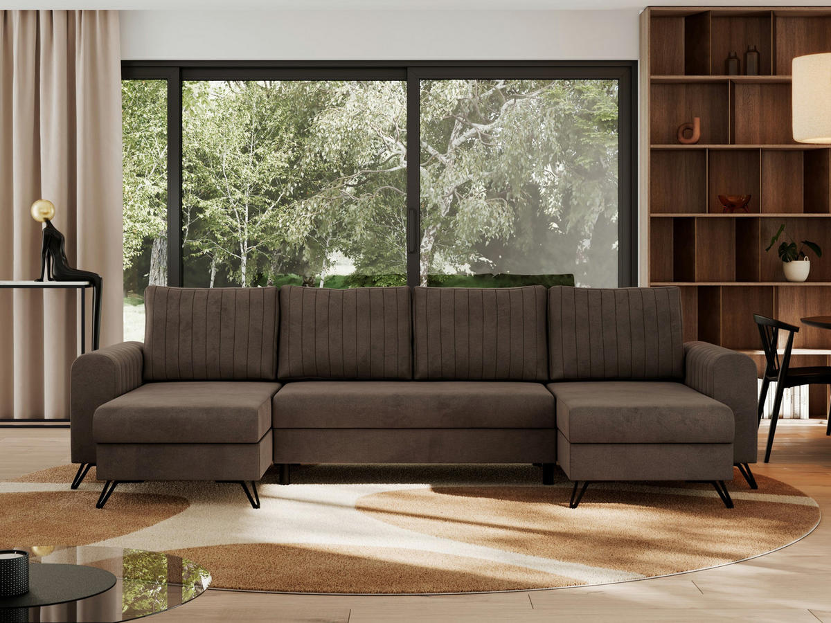 WOHNLANDSCHAFT AXEL U Velvet Braun - Schwarz/Braun, Textil/Metall (312/90/140cm) - MKS