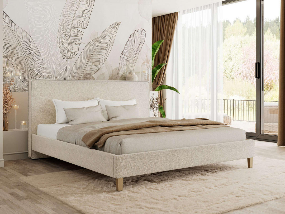 ČALÚNENÁ POSTEĽ LUMARO CLASSIC 140/200 - Krémová Štruktúrovaná látka - Matrac Foam - krémová/jadrový buk, drevo/textil (140/200cm) - MKS