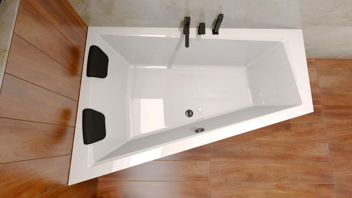 BADEWANNE Eckwanne INTIMA Links 160/90 + Styro + Kopfstütze Ablauf Füße - Weiß, Kunststoff (90/55.5/160cm) - bad land