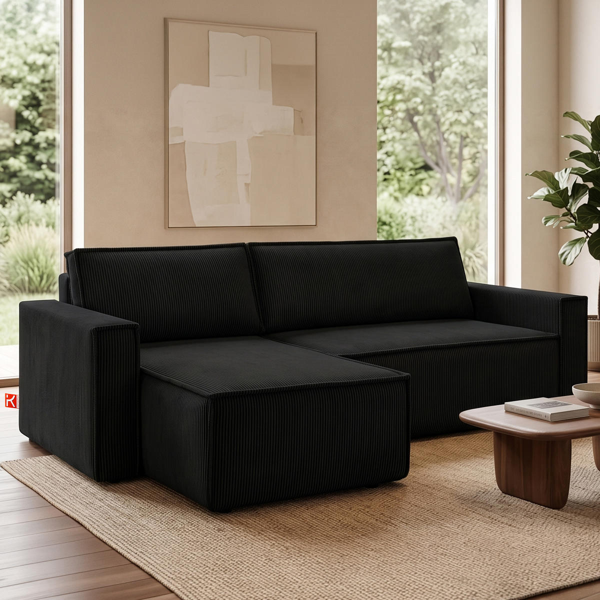 ECKSOFA-LINKS/RECHTS NAPI Schlaffunktion mit Cordbezug, antracyt - Schwarz, Textil (246/148cm) - KONSIMO®