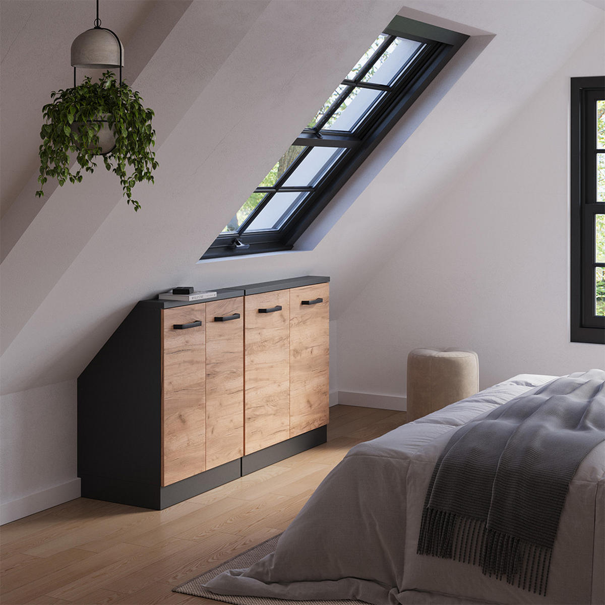 DACHSCHRÄGENSCHRANK-SET Rion Goldkraft Eiche/Anthrazit 2er Set - Honigeiche/Anthrazit, Holzwerkstoff (140/81.6/46cm) - Vicco