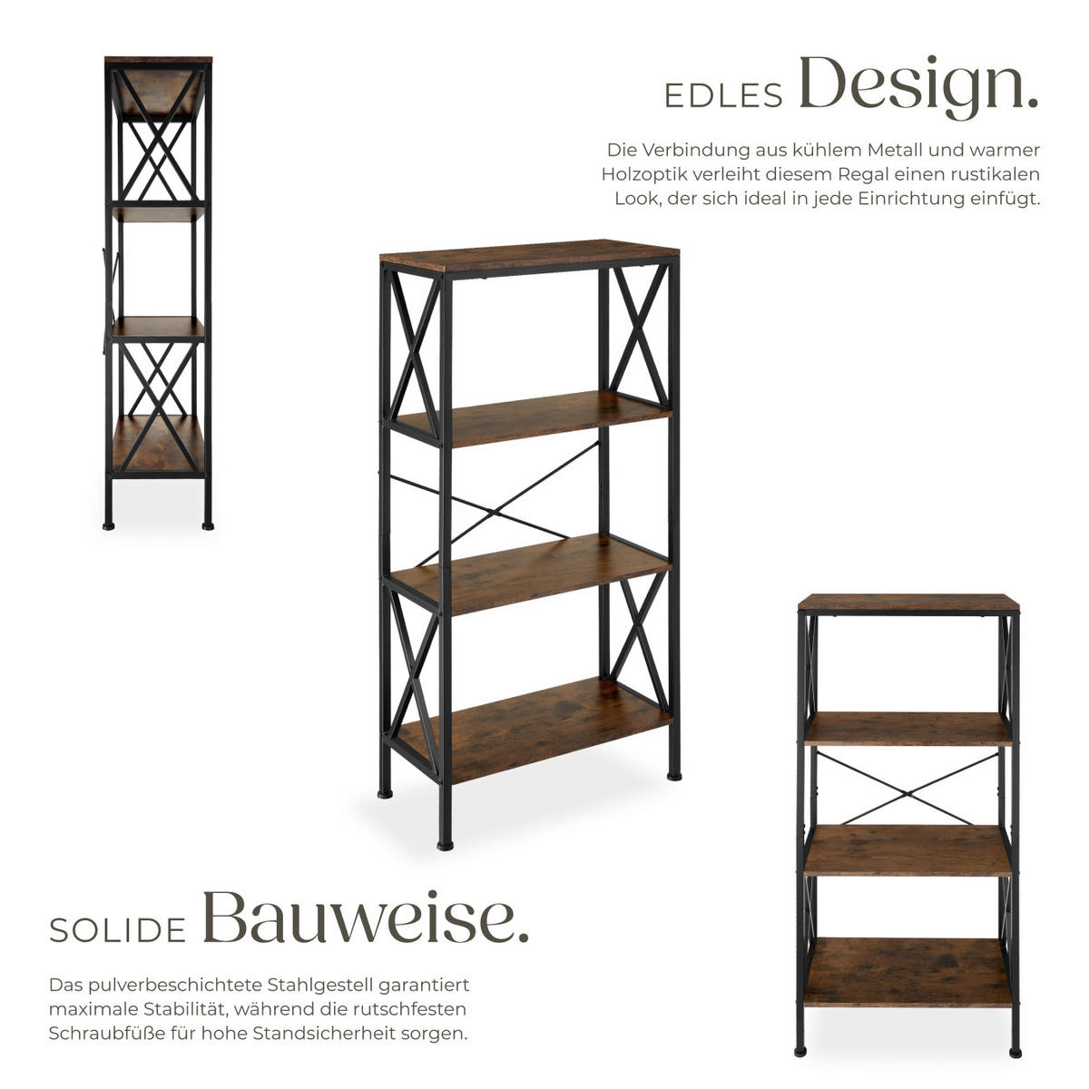 REGAL Barry,inklusive Kippschutz, 61,5 x 31,5 x 133,5 cm,Industrial Holz dunkel, rustikal - Rostfarben, Holzwerkstoff (31.5/133.5/61.5cm) - tectake