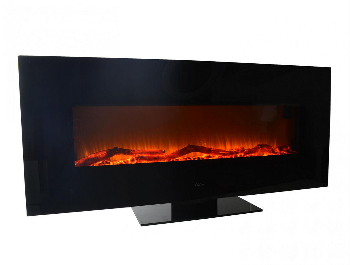 ELEKTROKAMIN Schwarz Wandmodell mit Heizung 1600 W - Schwarz, Glas (128/63/13cm) - Purline