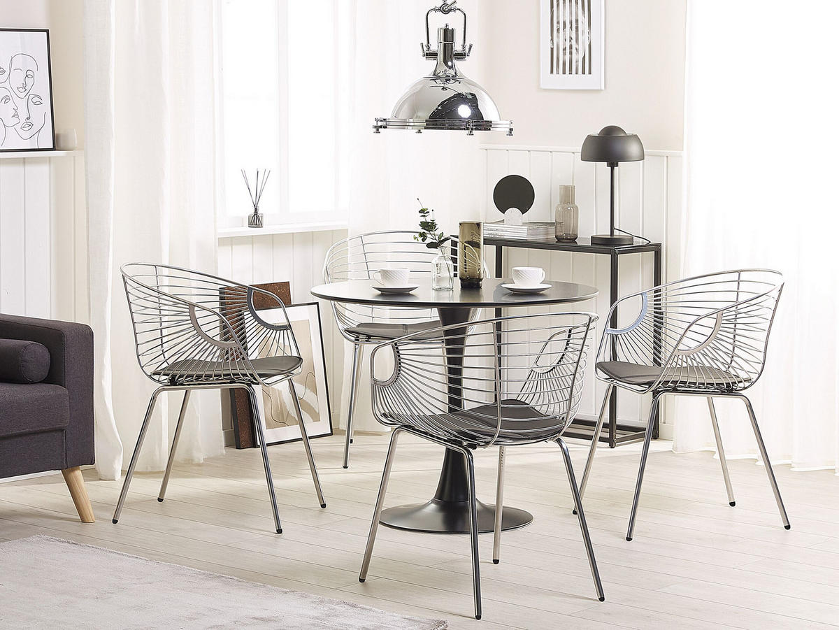 METALLSTUHL 2er-Set Silber Hoback - Silberfarben, Textil/Metall (60/79/56cm) - Beliani