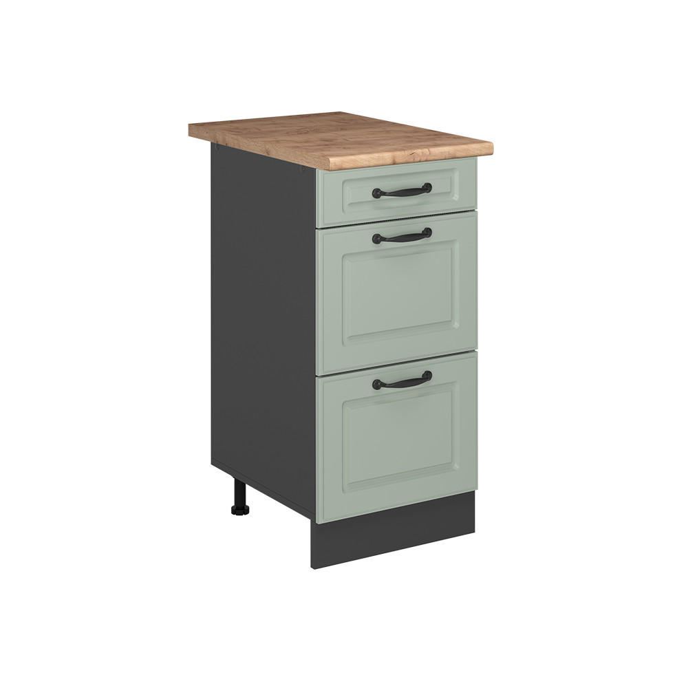 KÜCHENUNTERSCHRANK R-Line, Mint Landhaus/Anthrazit, 40 cm mit Schubladen Arbeitsplatte Goldkraft Eiche - Anthrazit/Mintgrün, Holzwerkstoff (40/81.6/60cm) - Vicco