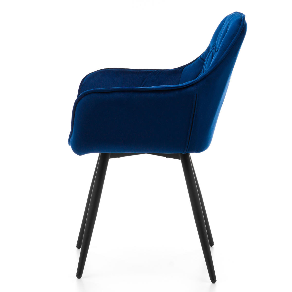 STUHL SIENA gepolstert mit Steppung - marineblau schwarze Beine - Samt Velours - Schwarz/Dunkelblau, Textil/Metall (58/87/61cm) - NEW HOME