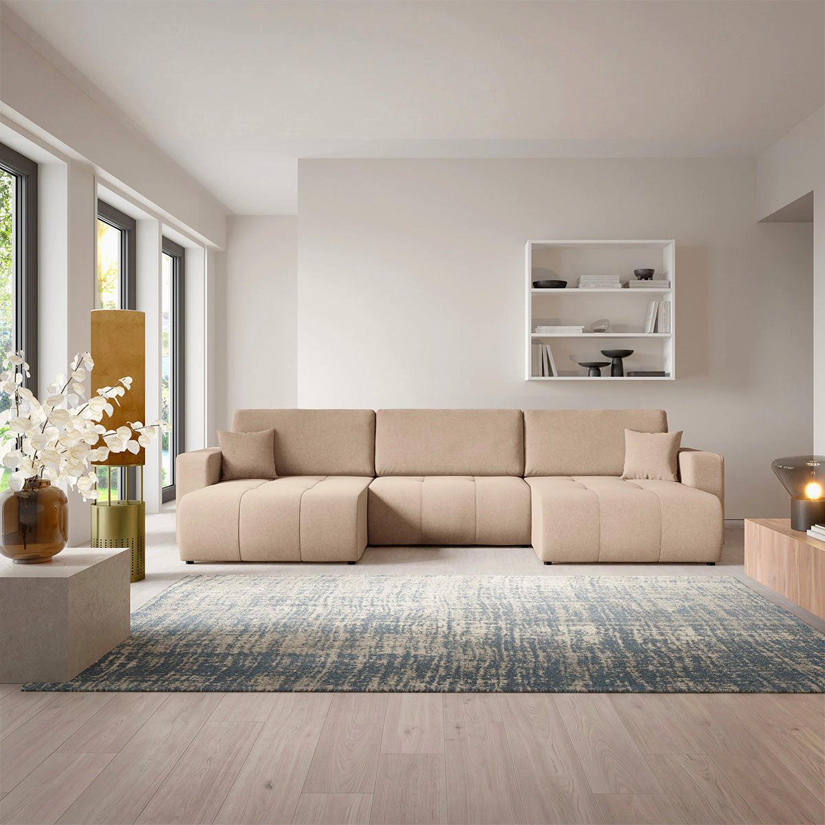 PANORAMASOFA Giulia 5 Sitzplätze Beige - Beige, Holz (344/82/149cm) - Petits-meubles