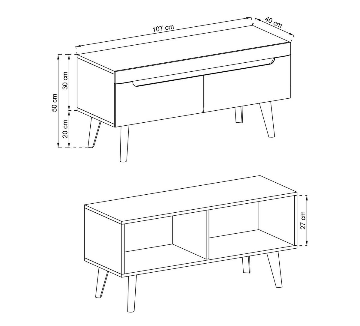 TV-SCHRANK Nodis 107 Weißer Glanz, Tv-Tisch - Weiß/Braun, Holzwerkstoff (107/50/40cm) - Bettso