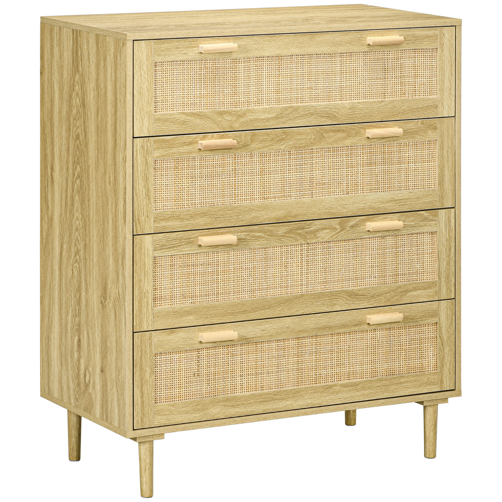 KOMOODE DE-12836 4 Schubladen mit Rattan Hellholz - Naturfarben, Holzwerkstoff (90/108.5/45cm) - ComfortXL