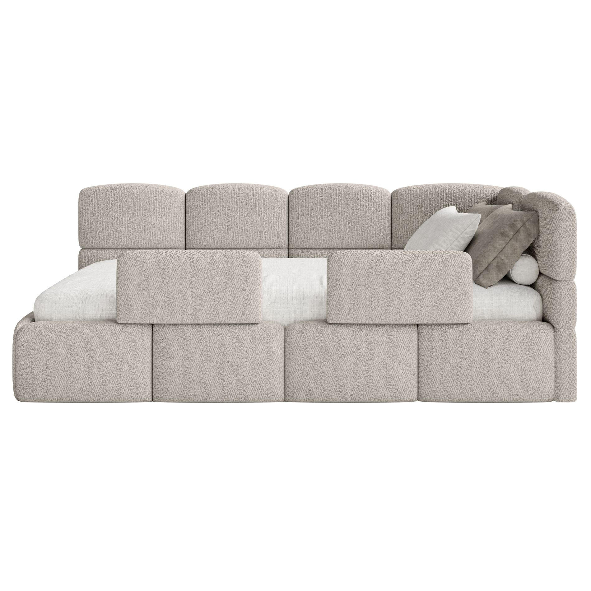 JUGENDBETT Cloudy rechts mit Matratze und Rausfallschutz Bouclé Greige - Taupe, Kunststoff/Textil (90/200cm) - Selsey