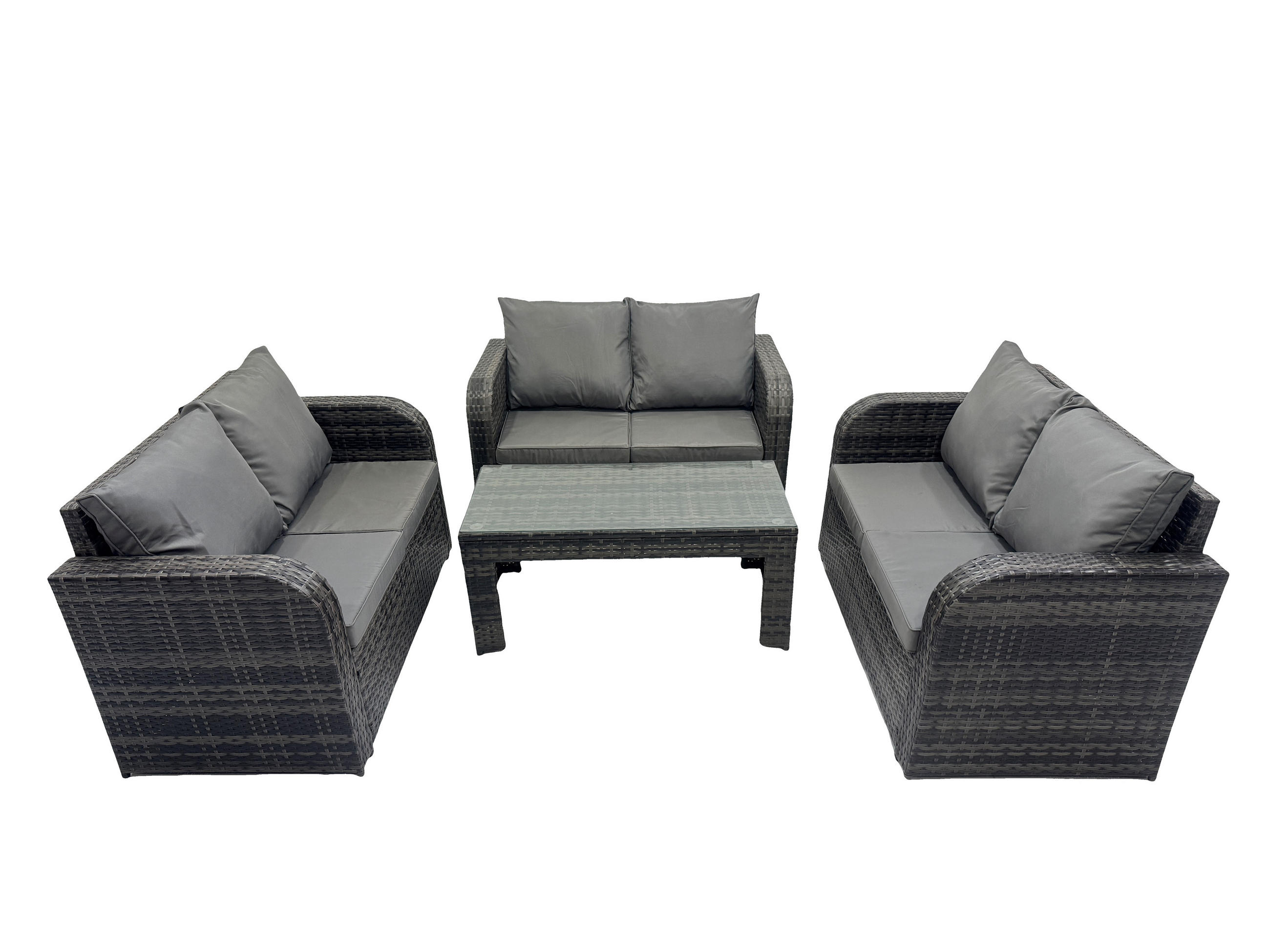 GARTENSOFA SET mit rechteckigem COUCHTISCH Polyrattan 6-Sitzer Dunkelgrau - Dunkelgrau/Grau, Glas/Kunststoff - Fimous