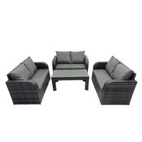 GARTENSOFA SET mit rechteckigem COUCHTISCH Polyrattan 6-Sitzer Dunkelgrau - Dunkelgrau/Grau, Glas/Kunststoff - Fimous