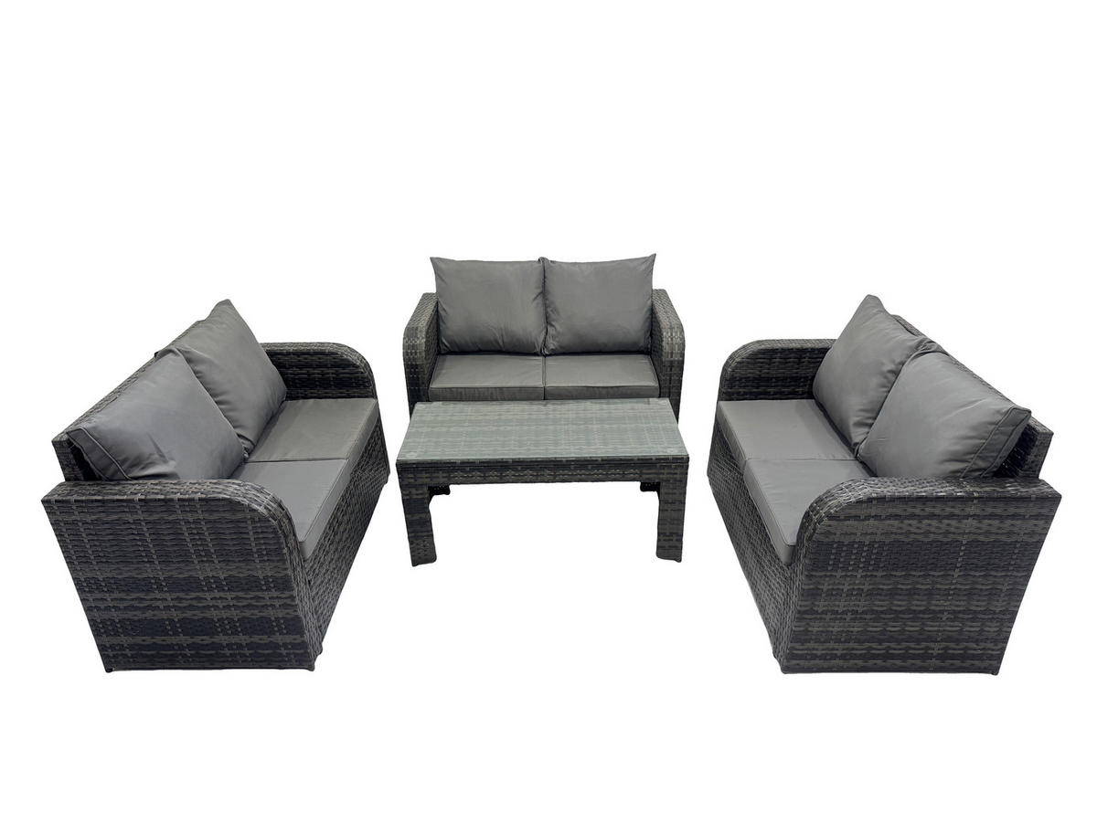 GARTENSOFA SET mit rechteckigem COUCHTISCH Polyrattan 6-Sitzer Dunkelgrau - Dunkelgrau/Grau, Glas/Kunststoff - Fimous