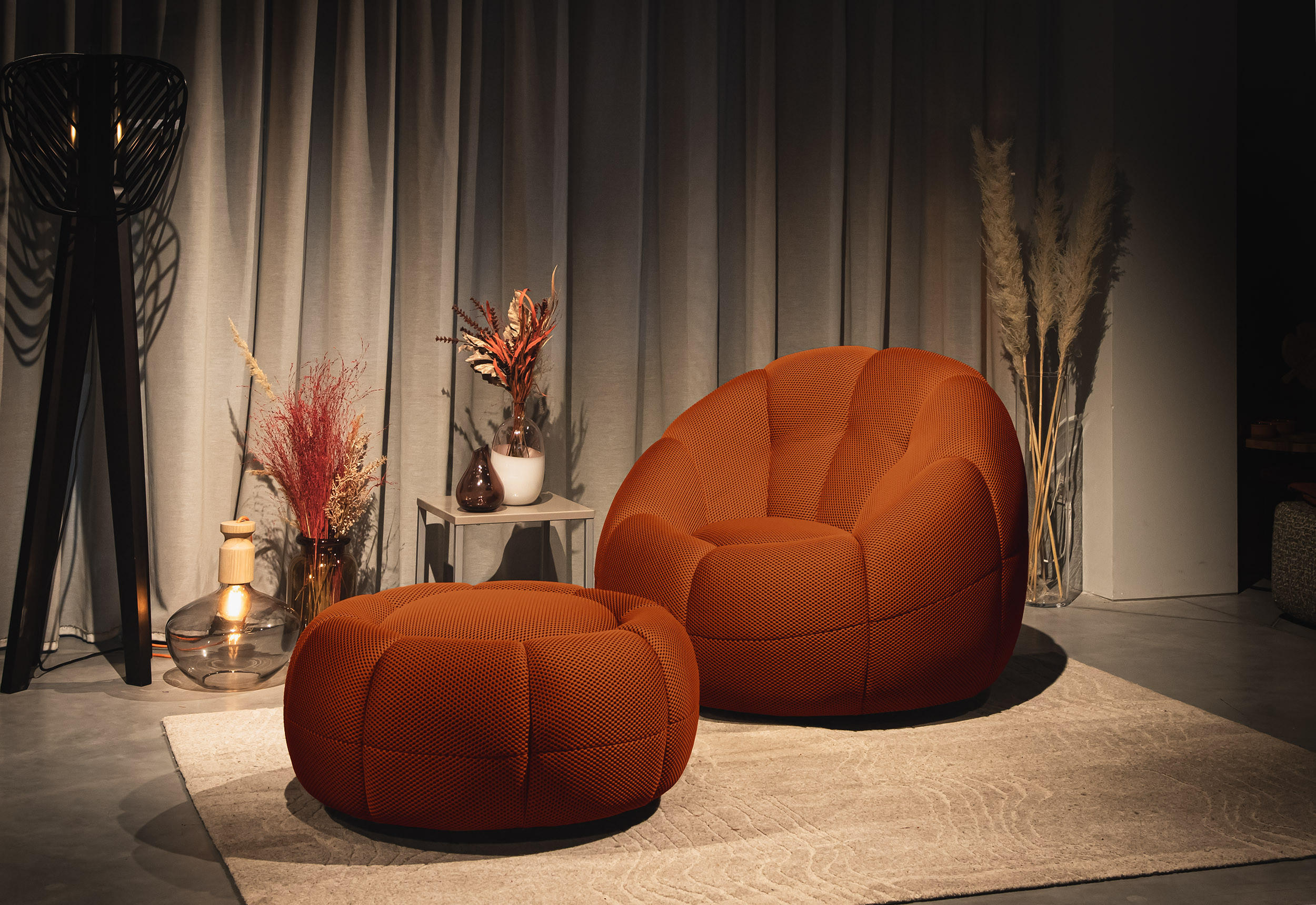 SESSEL UND POUF FIGO UND FAGO, dunkelorange - Dunkelorange, Holzwerkstoff/Textil (104/83/104cm) - Courtois Laville