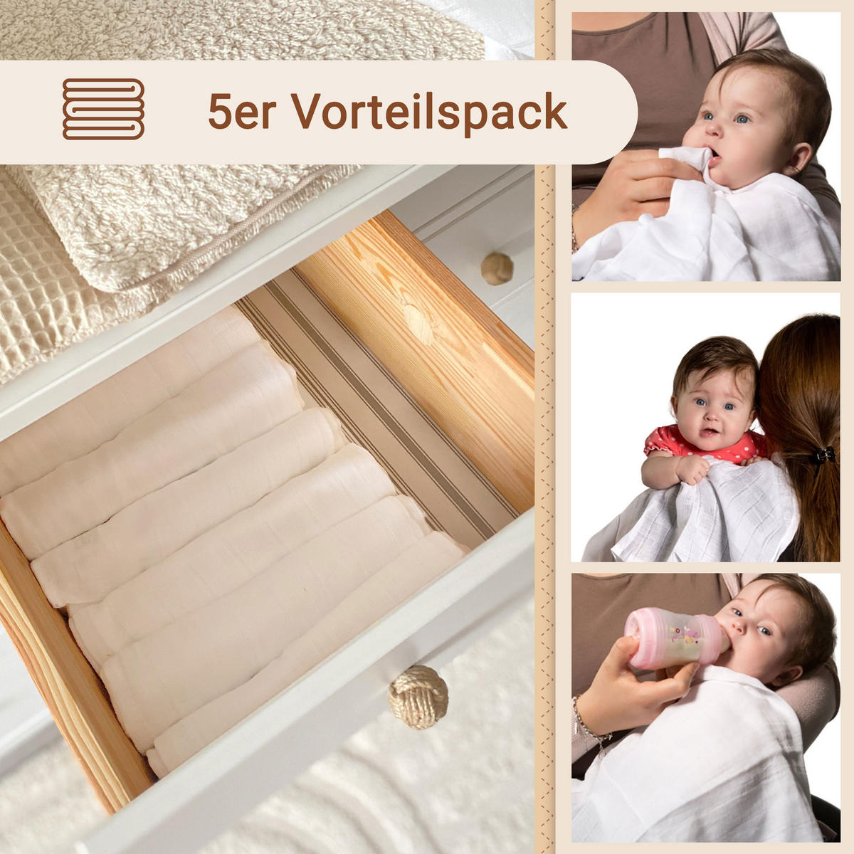 SPUCKTÜCHER, 5er-Set, 70x70 cm, 100% Baumwolle, Weiß - Weiß, Textil (70/70cm) - Zollner