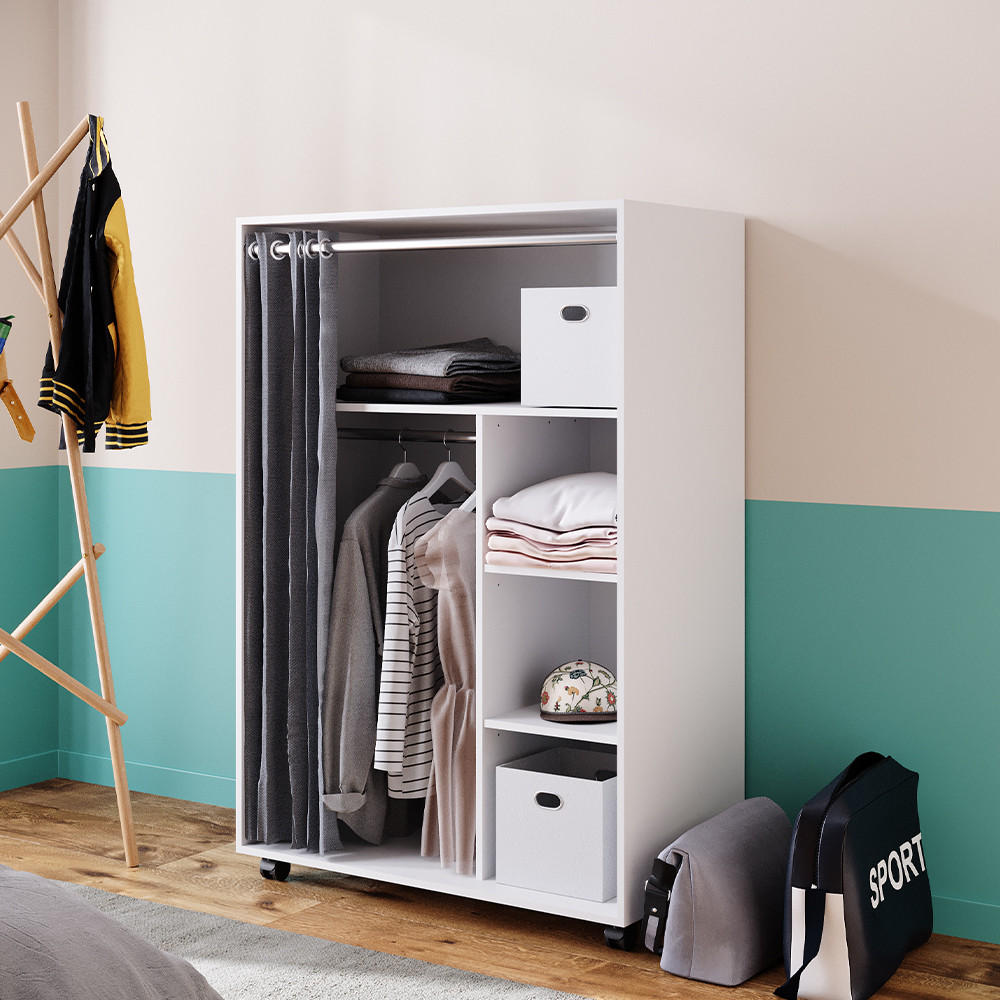 KLEIDERSCHRANK Doros Weiß 100 x 146.6 cm mit Rollen - Weiß, Holzwerkstoff (100/146.6/50cm) - Vicco