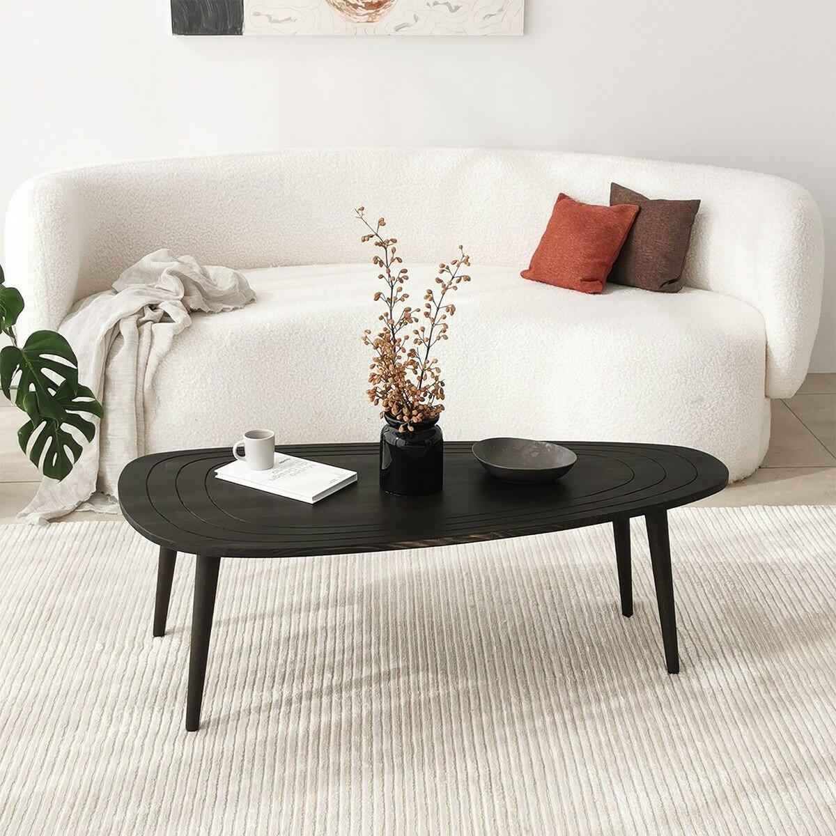 KONFERENČNÍ stolek se zaoblenou deskou, délka 115 cm - SWEET - antracitová, kompozitní dřevo (115/50/38cm) - Calicosy