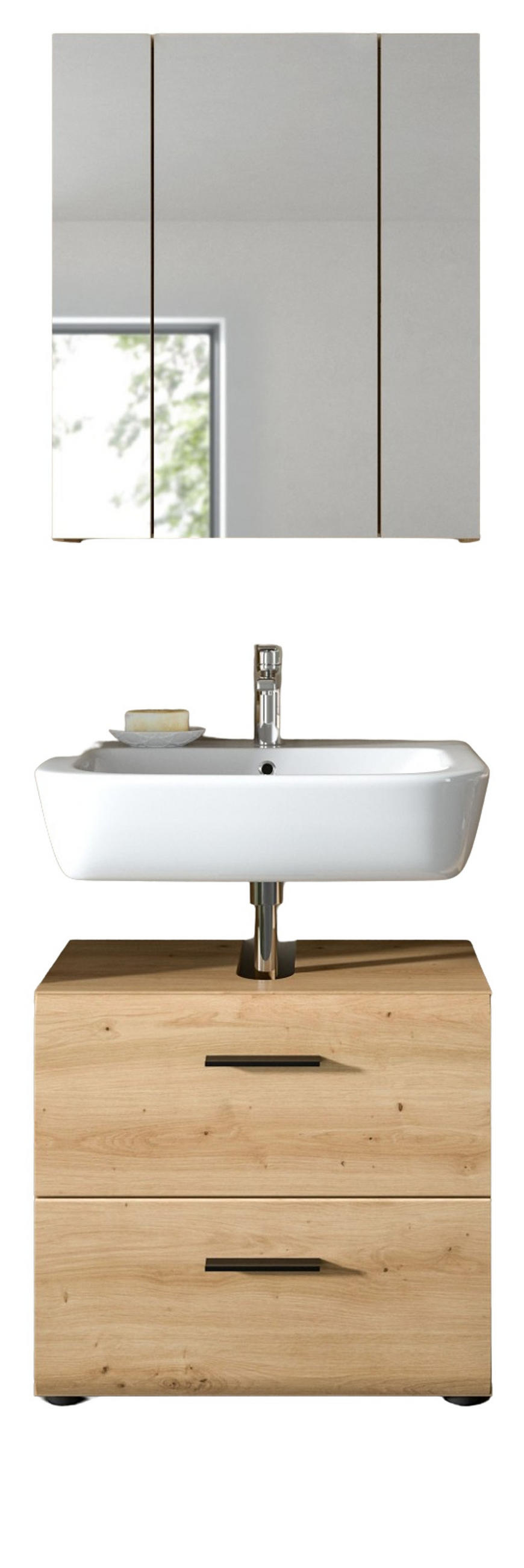 BADMÖBEL SET 2-teilig in Artisan Eiche, Badkombination 60 x 185 cm, Cover - Eichefarben/Schwarz, Glas/Holzwerkstoff (60/185/30cm) - Inn.Furn