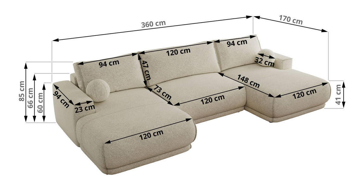 SEDACIA SÚPRAVA RINA U Creme Štruktúra - čierna/krémová, textil/plast (360/85/170cm) - MKS