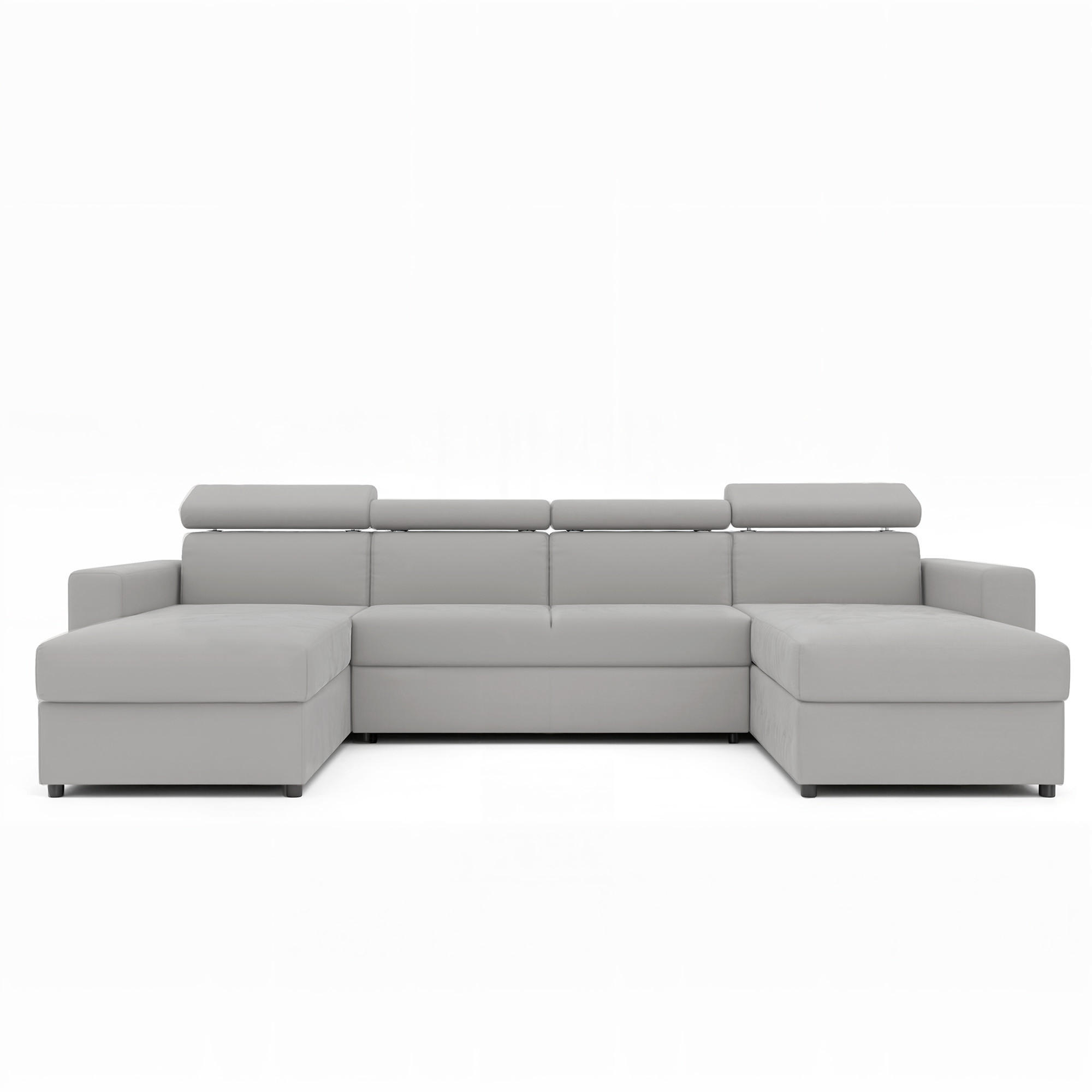 WOHNLANDSCHAFT BENI U II mit verstellbaren Kopfstützen und Schlaffunktion, Farbe: Hellgrau - Hellgrau/Schwarz, Kunststoff/Textil (302/60/166cm) - Idohome