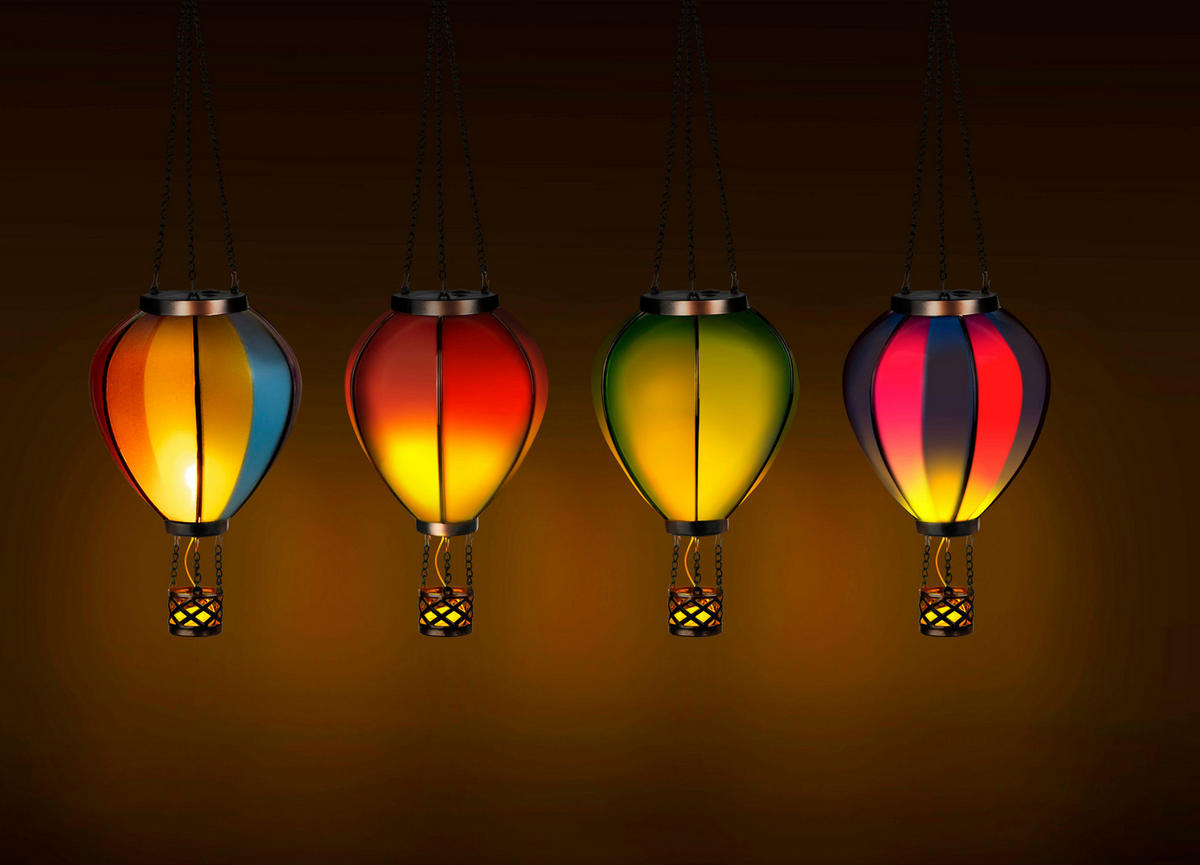 LED-SOLAR Laterne Heißluftballon Metall-Kunststoff Ø14x48cm Regenbogen - Multicolor, Kunststoff (14/14/48cm) - Northpoint