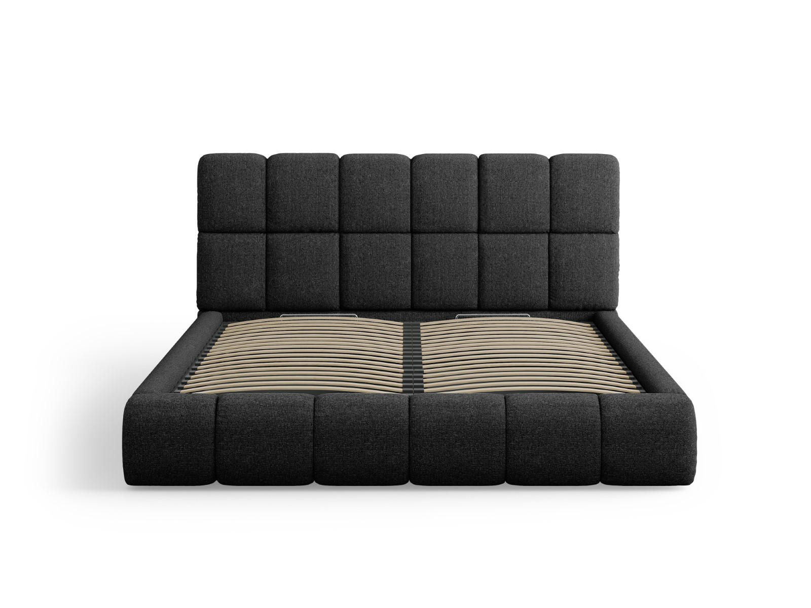 BETT mit Bettkasten und Kopfteil Bellis aus Chenille-Stoff schwarz 140x200cm - Schwarz, Textil (140/200cm) - Micadoni