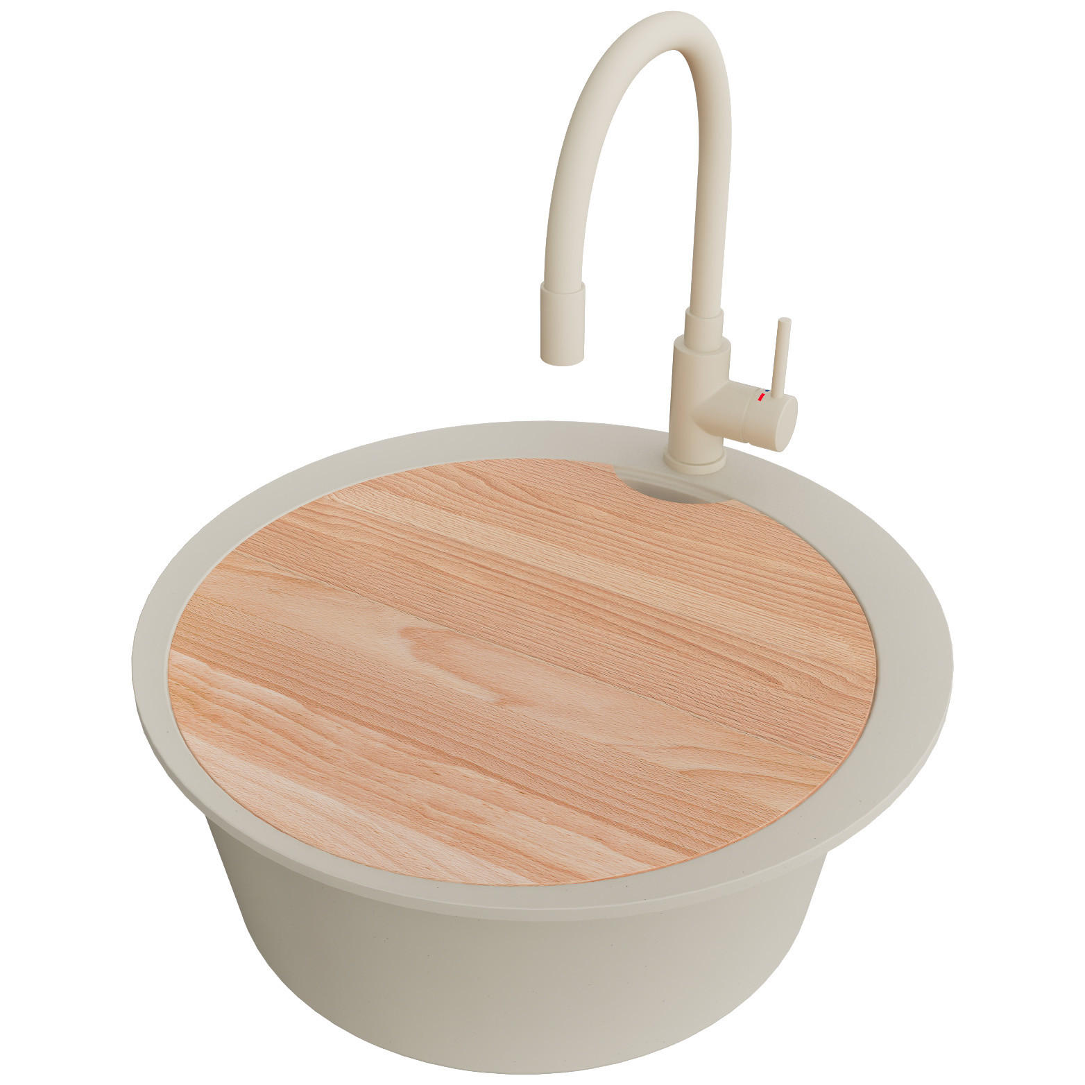 GRANITSPÜLE Pisa Max, 2-er set Beige 53/53 cm 1 Becken + Küchenarmatur 38/14 cm + Ablauf-Set + Schneidebrett ab 50er Unterschrank - Chromfarben/Beige, Kunststoff (53/20/53cm) - Primagran