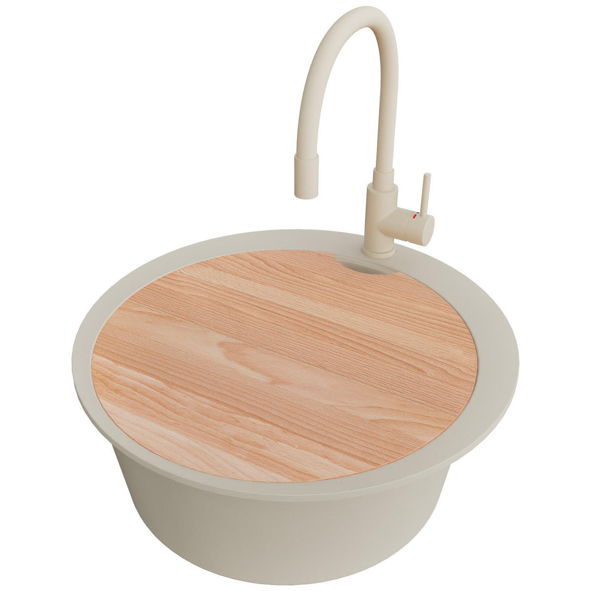 GRANITSPÜLE Pisa Max, 2-er set Beige 53/53 cm 1 Becken + Küchenarmatur 38/14 cm + Ablauf-Set + Schneidebrett ab 50er Unterschrank - Chromfarben/Beige, Kunststoff (53/20/53cm) - Primagran