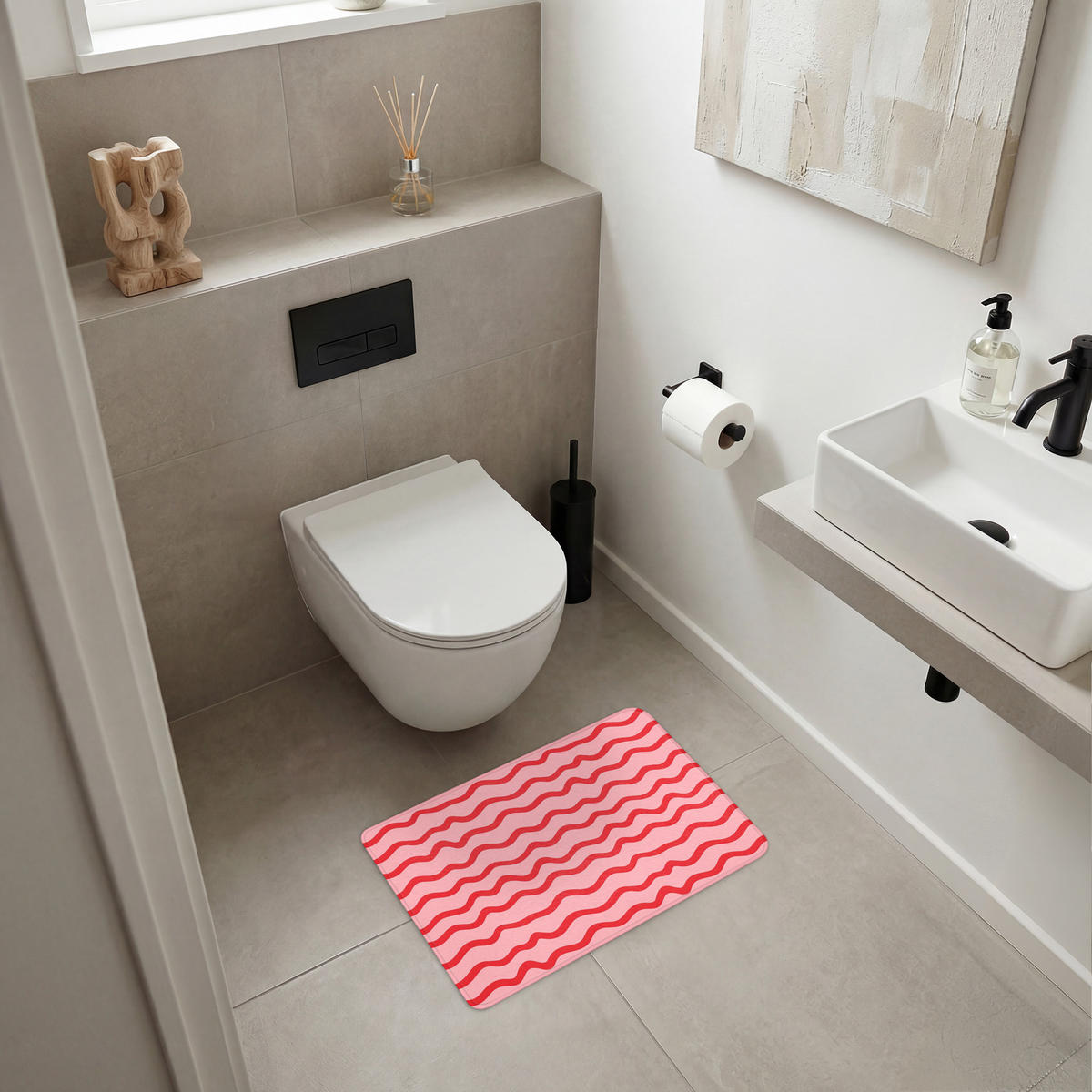 KÚPEĽŇOVÁ PREDLOŽKA Hravé - vzor - červená 60x40 cm - ružová, textil/plast (60/40cm) - OnlyWow