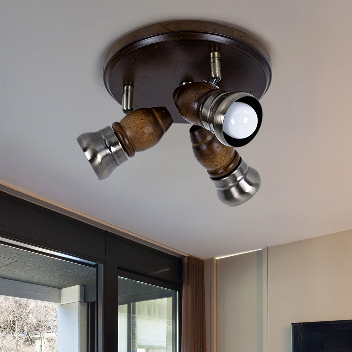 LED DECKENLEUCHTE Holzoptik Braun beweglich - Braun, Holz (7/7/13cm) - Globo Lighting
