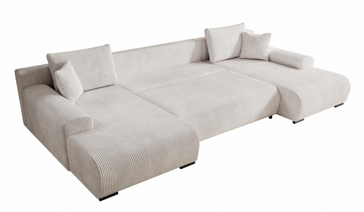 WOHNLANDSCHAFT, Couch Nelly U U WOHNLANDSCHAFT U-Form, mit Schlaffunktion und Bettkasten, U-Form Couch - Creme, Textil (349/80/185cm)
