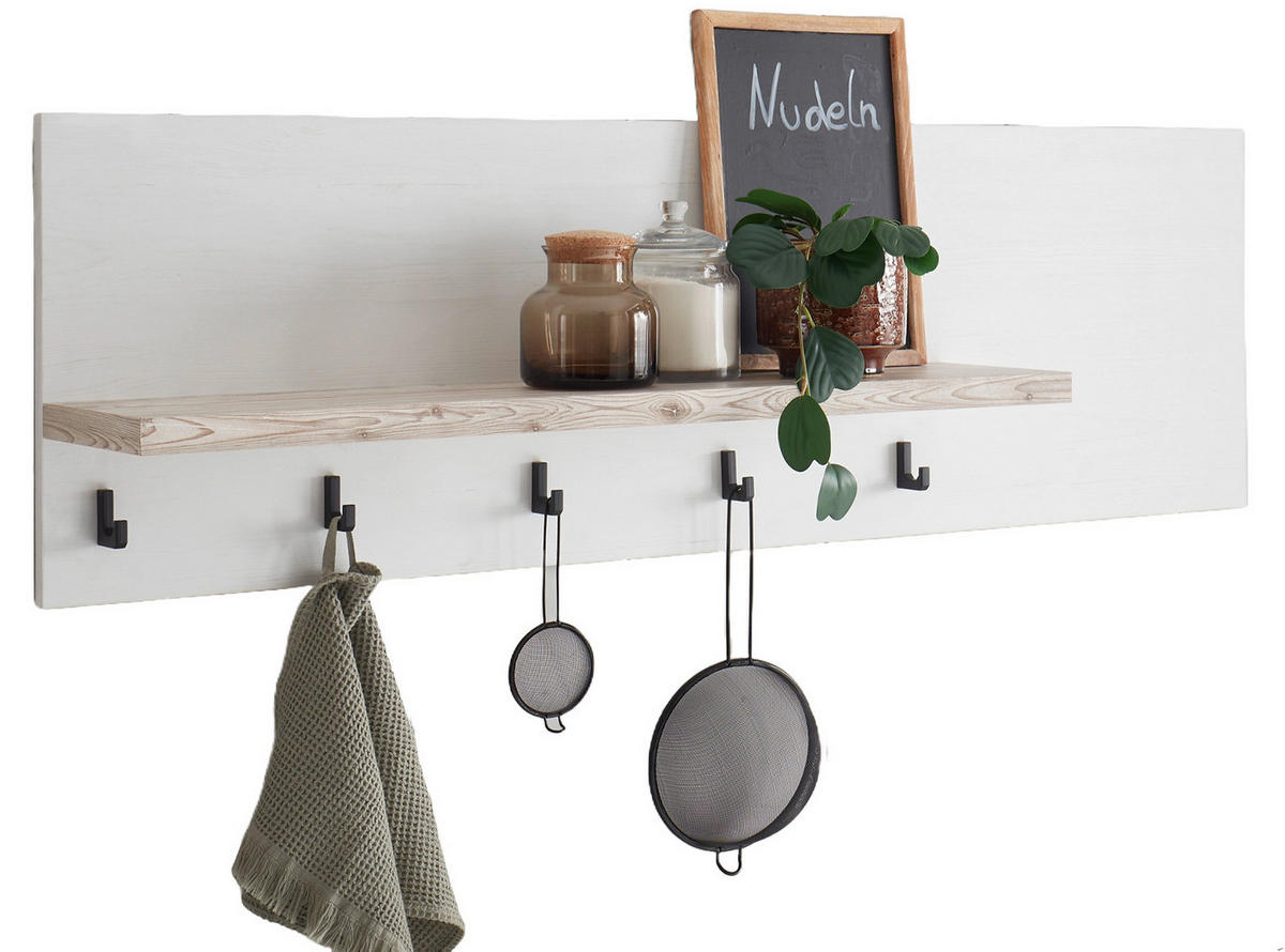KÜCHENREGAL weiß Pinie Landhaus Küche, Wandregal 130 cm Gewürzregal - Weiß/Pinienfarben, Holzwerkstoff (130/40/20cm) - Furn.Design