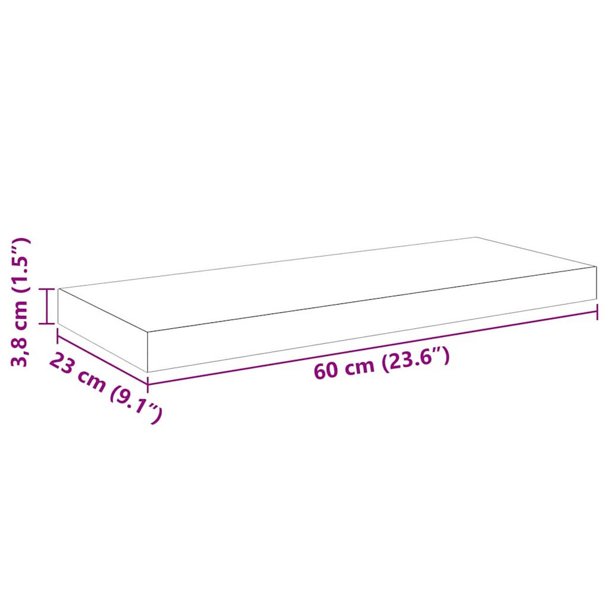 WANDBOARDSET 2-teilig 60/23,5/3,8 cm aus Mdf Schwarz - Schwarz, Holzwerkstoff/Metall (60/3.8/23.5cm) - vidaXL