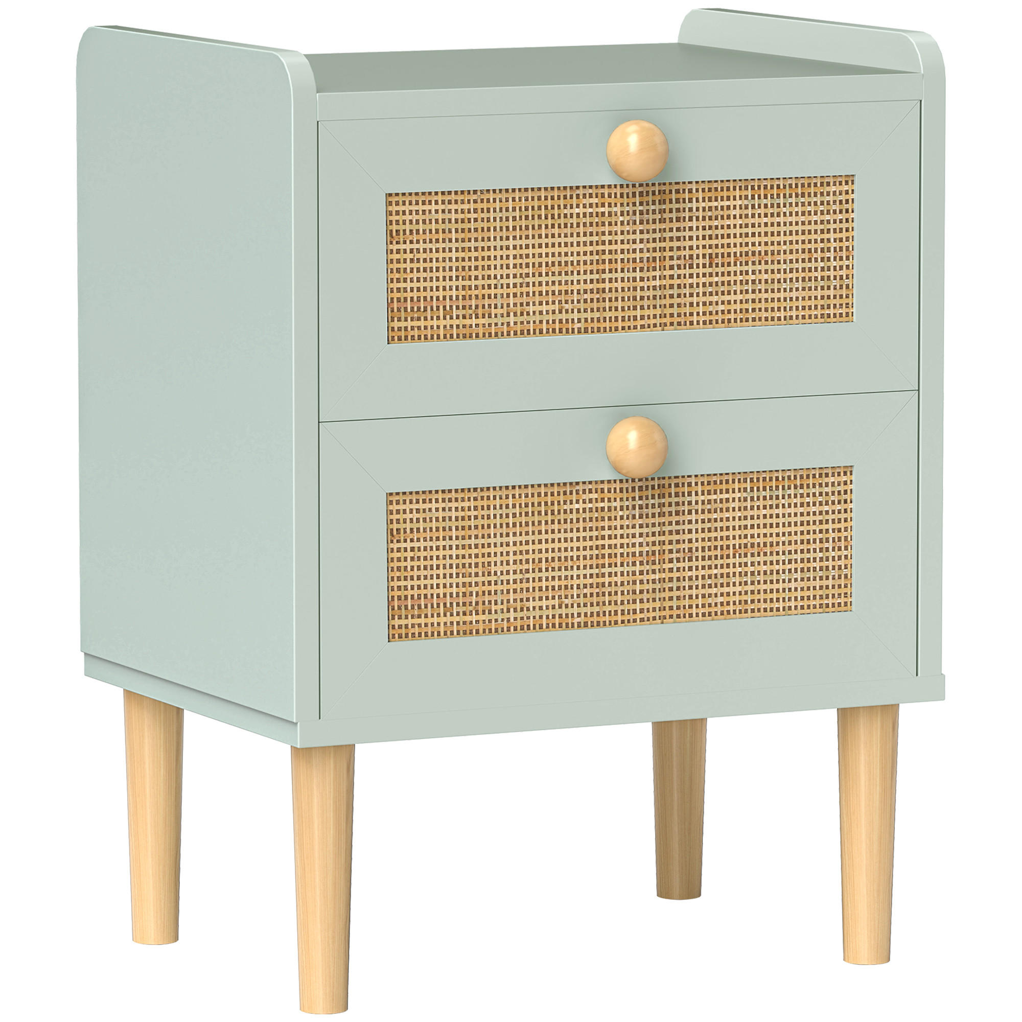 NACHTSCHRANK DE-12943 2 Schubladen mit Rattan-Optik Olivgrün - Grün, Holzwerkstoff (30/52.5/39.8cm) - ComfortXL