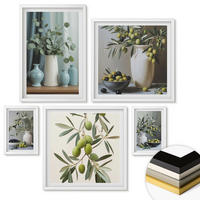 WANDBILDER 5er-Set - 50x50 cm & 20x30 cm & 40x60 cm Weißer Rahmen - Oliven in Vasen in gedeckten Farben - Weiß, Kunststoff (40/60cm) - ArtPrintCave