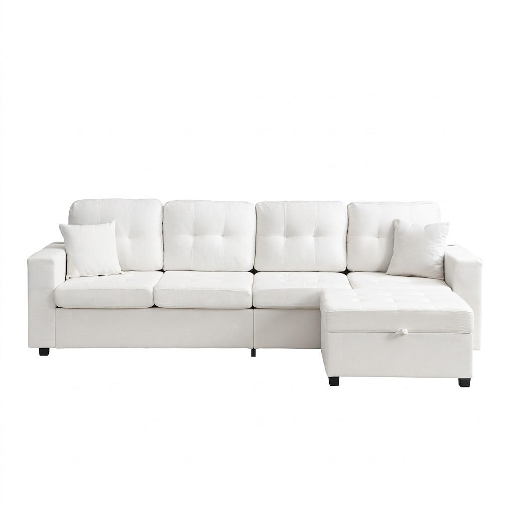 ECKSOFA 253/144.5/80.7 cm Beige mit Aufbewahrungshocker, LED Stimmungslicht und Stauraum - Beige, Textil (253/144.5cm) - Oxeza