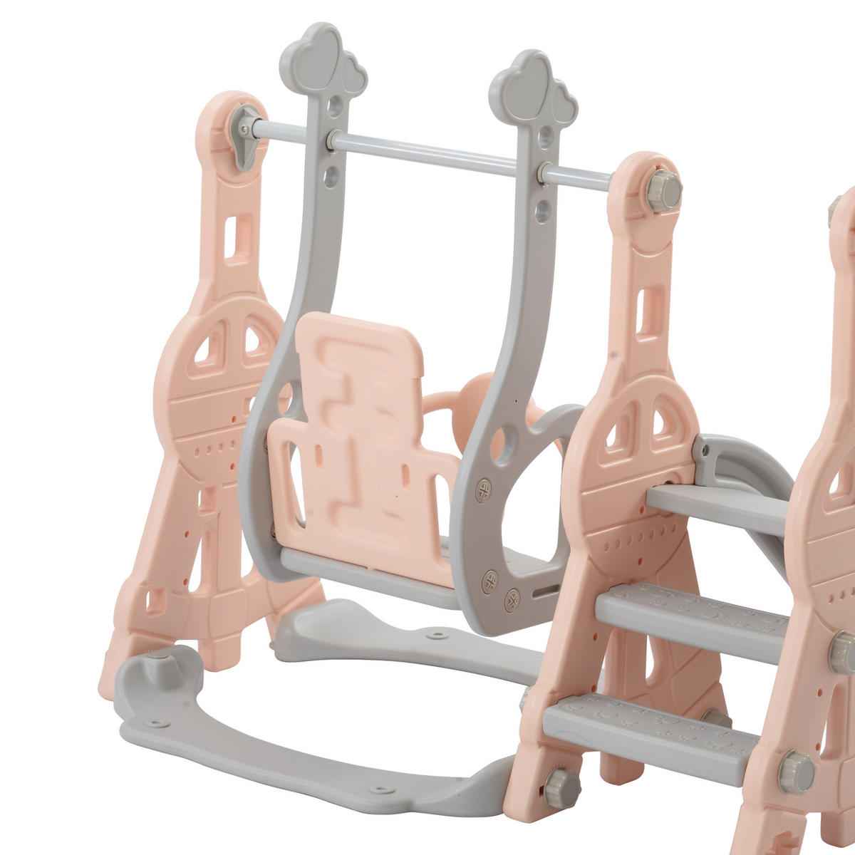 KINDERRUTSCHE 4 in 1 Schaukel Basketball Kletterleiter rosa grau - Rosa, Holz (70/102/70cm) - LEBENLANG