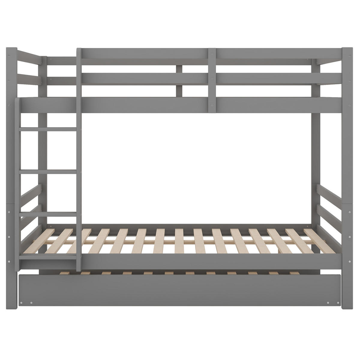 ETAGENBETT 140/200 cm Grau mit Ausziehbett und stabiler Treppe aus Kiefernholz - Grau, Holz (140/200cm) - OKWISH