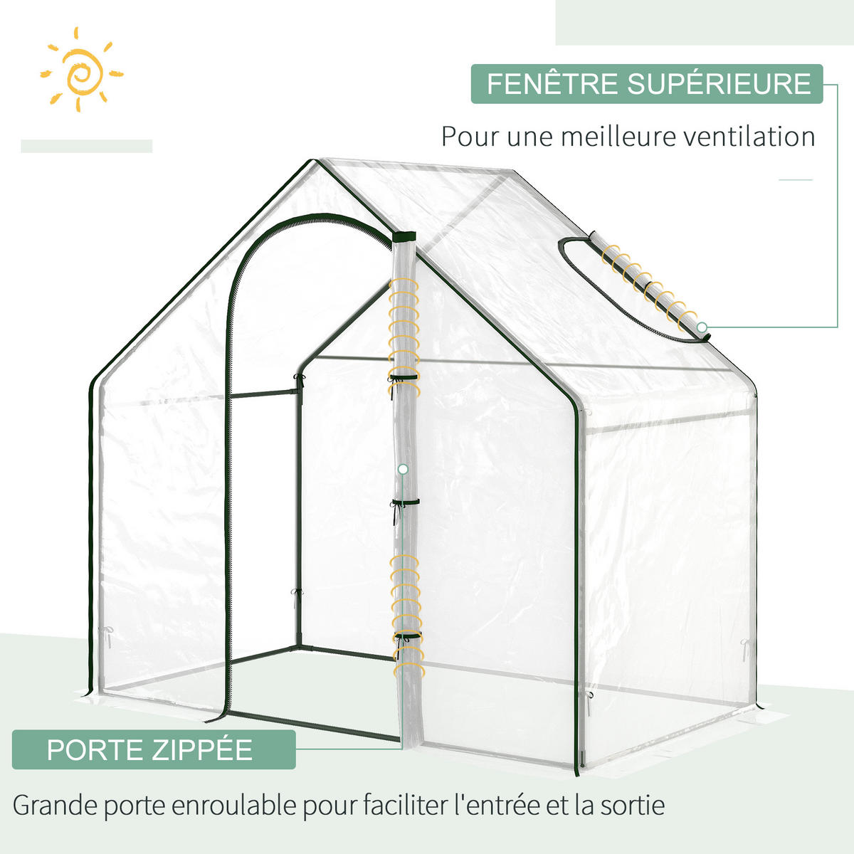 TOMATENGEWÄCHSHAUS DE-11966 mit Reißverschlusstür & Fenster Grün & Transparent - Transparent, Metall (105/150/180cm) - ComfortXL
