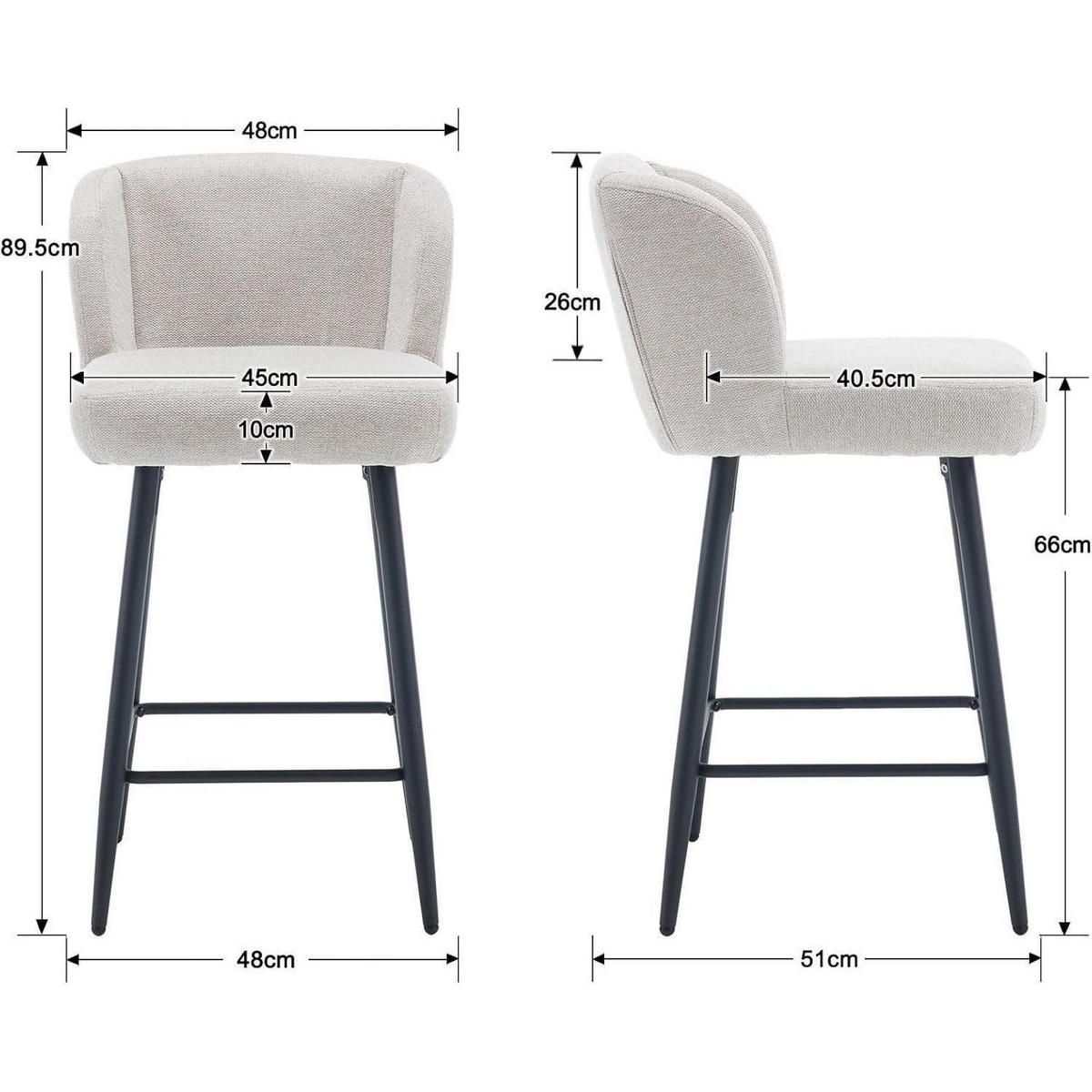 BARHOCKER 4er Set mit Rückenlehne und Metallfüßen in Oatmeal - Beige, Textil (49/93/52cm)