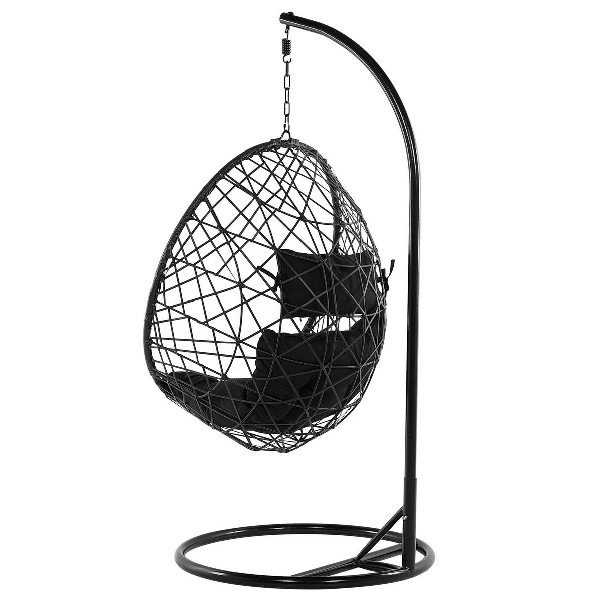 HÄNGESESSEL mit Gestell PE Rattan schwarz 96 cm Alatri - Schwarz, Kunststoff (96/200/96cm) - Beliani