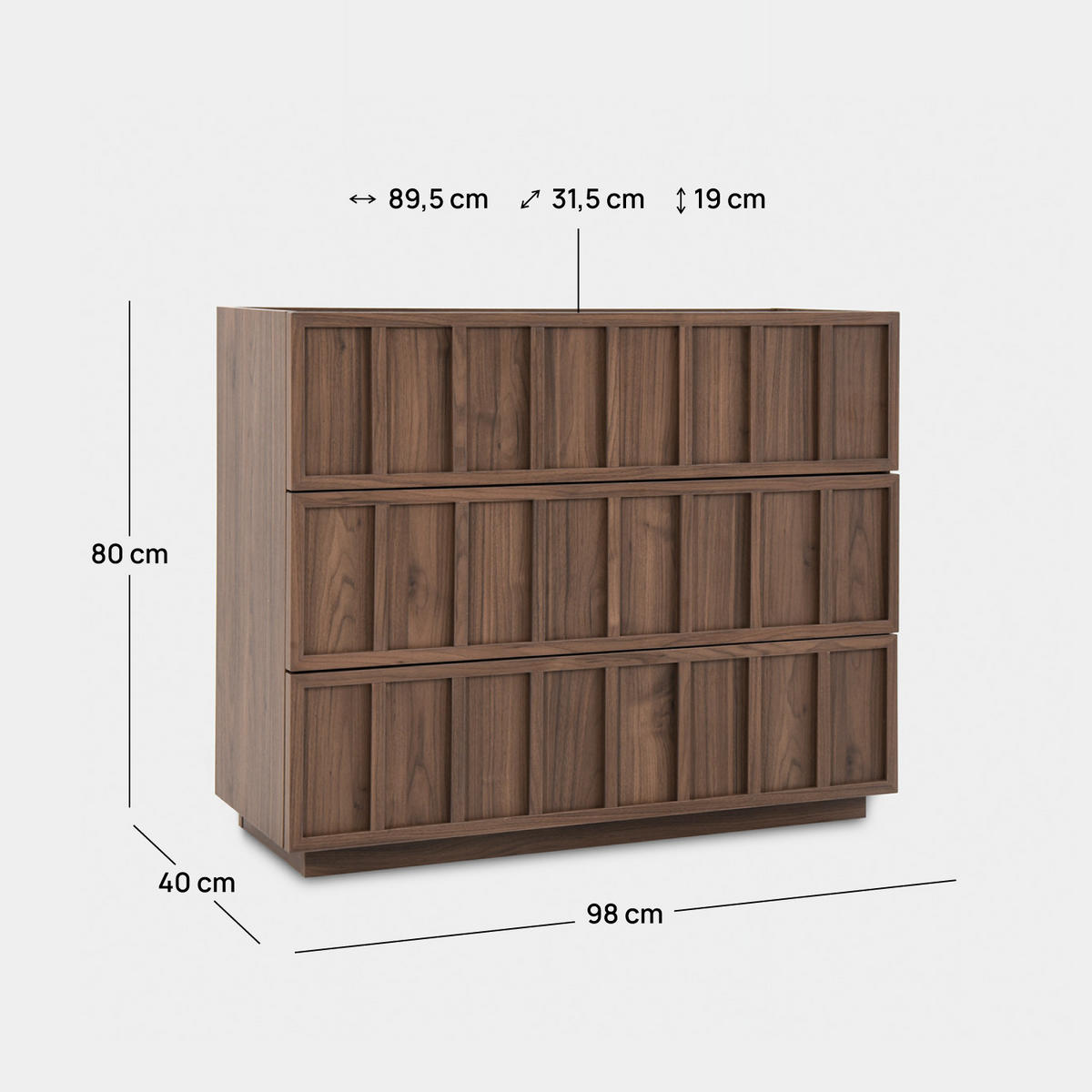 KOMMODE MIT SCHUBLADEN Kairo Walnuss 98 cm x 80 cm - Walnussfarben, Holzwerkstoff (98/80/40cm) - Klast Home
