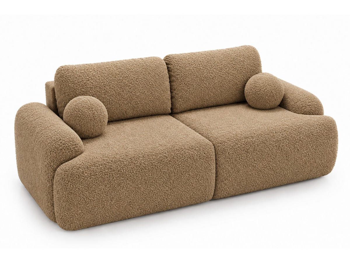 SOFA 260/106/81 Aurio Bouclé-Stoff Hellbraun - Hellbraun, Kunststoff/Textil (260/81/106cm) - Graingold