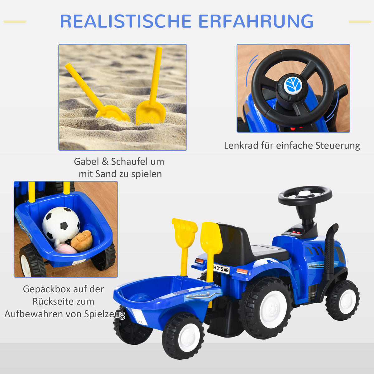 KINDER RUTSCHAUTO, Blau/Gelb, PP+ Metall - Blau, Kunststoff (91/29/44cm) - HOMCOM