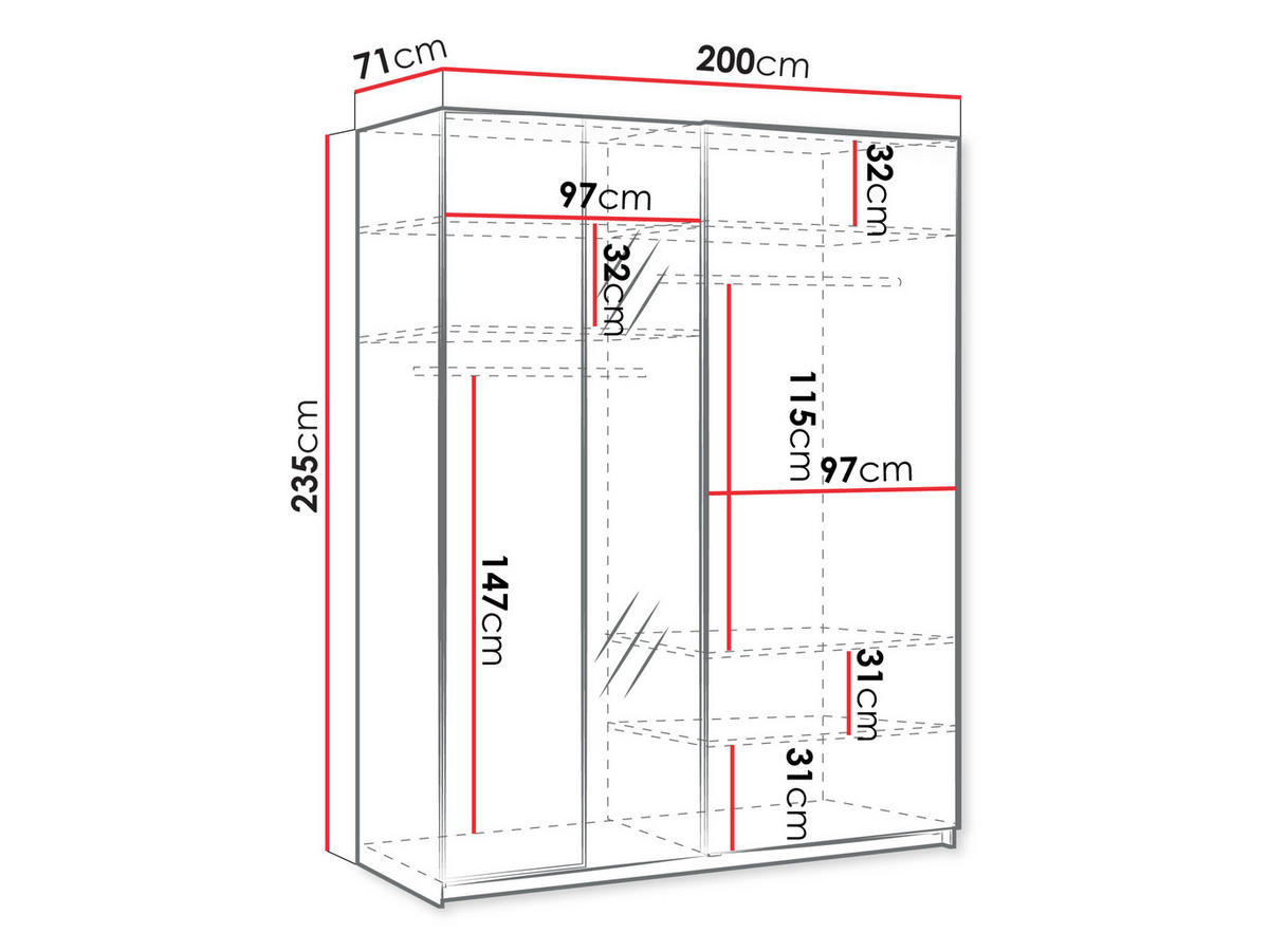 SCHIEBETÜRENSCHRANK Maxi 2D 200 MX04 - Weiß, Holzwerkstoff (200/235/71cm) - MIRJAN24