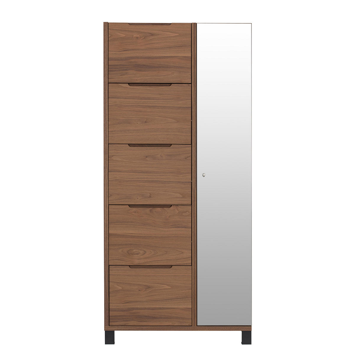 FURNIERTER SCHUHSCHRANK mit Spiegeltür - Walnussfarben, Holzwerkstoff/Metall (84/185/17cm) - home24